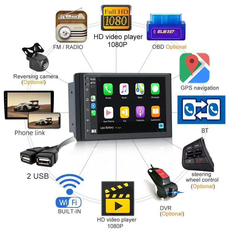 JMANCE 2 Din Android 10 Carplay car radio GPS Bluetooth 4G Net Audio Stereo WIFI USB FM 2Din Auto Autoradio For VW Nissan toyota
