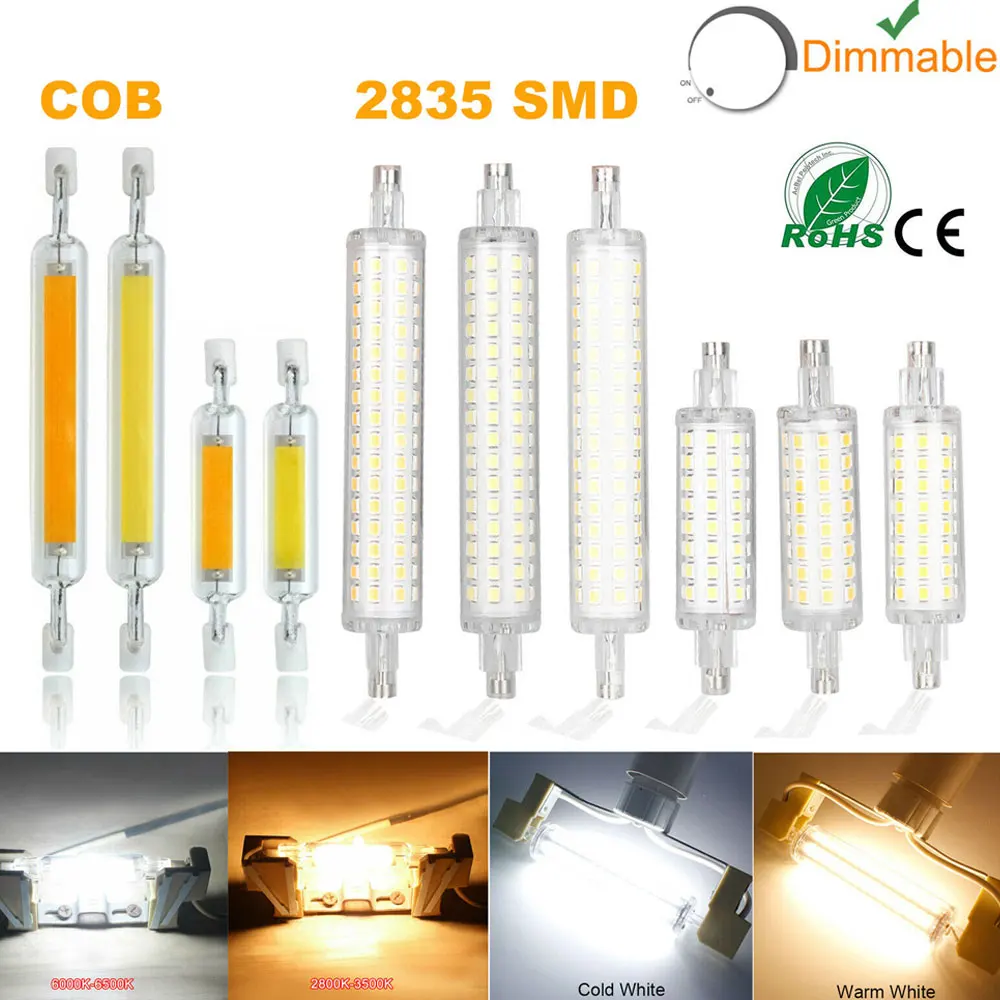 Диммируемые светодиодные лампы R7s J78 J118 7 Вт 12 15 20 COB SMD 2835 керамические стеклянные