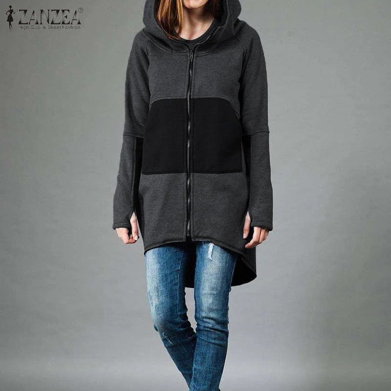 Women Hoodies 2020 ZANZEA Fashion Sweatshirts Ladies Casual Long Sleeve Hooded Zipper Up Outwear Loose Pockets Hoody Plus Size