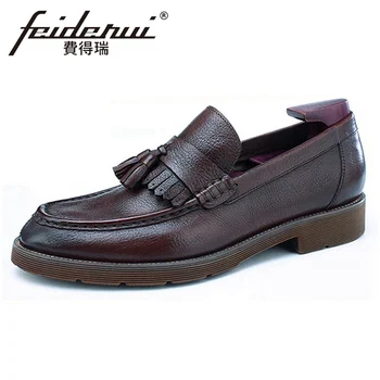 

High Quality Genuine Leather Men Comfortable Tassels Loafers Round Toe Slip-on Handmade Man Business Office Casual Shoes HQS333