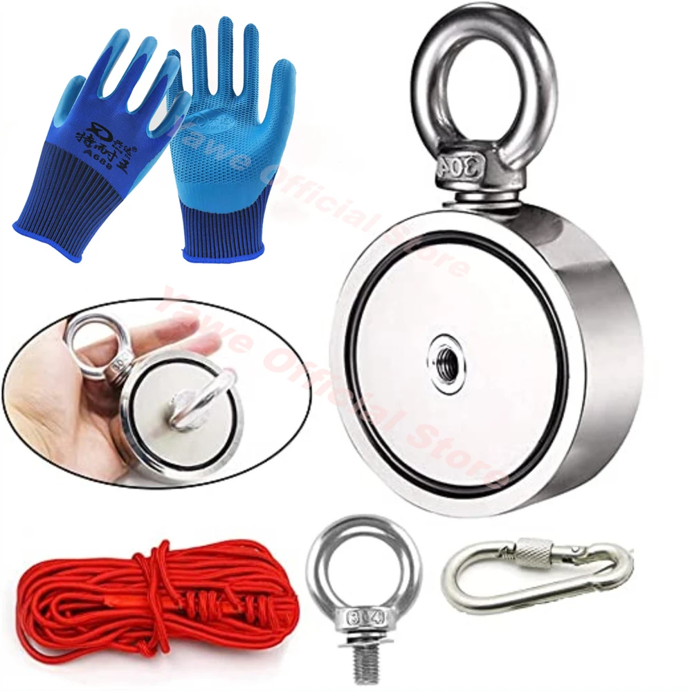 Double Sided Magnet Fishing Kit With Grappling Hooks And Gloves Combined Strength  Strong Retrieval Neodymium Magnets With Rope - Magnetic Materials -  AliExpress