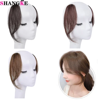 

SHANGKE New Type Women's Real Human Hair Bangs Side Fringe Black Brown Natural Bangs Front Hair Piece Clip In Extensions