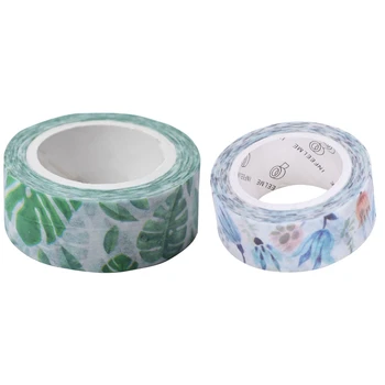 

2Pcs 1.5Cm Wide Luxuriant Flowers Washi Tape Adhesive Tape Diy Scrapbooking Sticker - Hibiscus & Cyanotic Blue