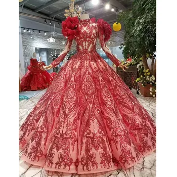 

BGW 22622ht New Fashion Red Evening Dresses With Detachable Shoulder Decoration Floor Length Muslim Bridal Wedding Party Dresses