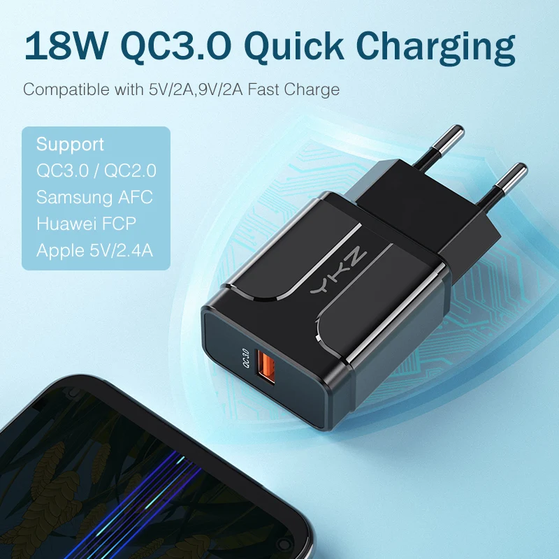 YKZ Quick Charge 3,0 18 Вт QC 3,0 4,0 быстрое зарядное устройство USB портативное зарядное устройство для мобильного телефона iPhone samsung Xiaomi huawei