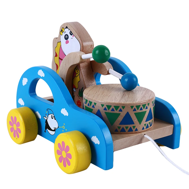 Детский ручной расширенный поводок Pull Toy Car, деревянная детская игрушка для малышей, игровой ритм, звуковой трактор, детский подарок, желтый/синий