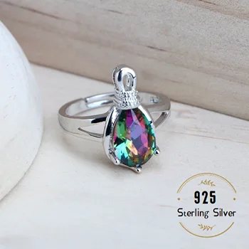 مجموعة مجوهرات الزفاف الفضية للنساء ، مجوهرات قوس قزح ، مكعب زركونيا ، أقراط ، خواتم ، أساور ، قلادة ، 925 5