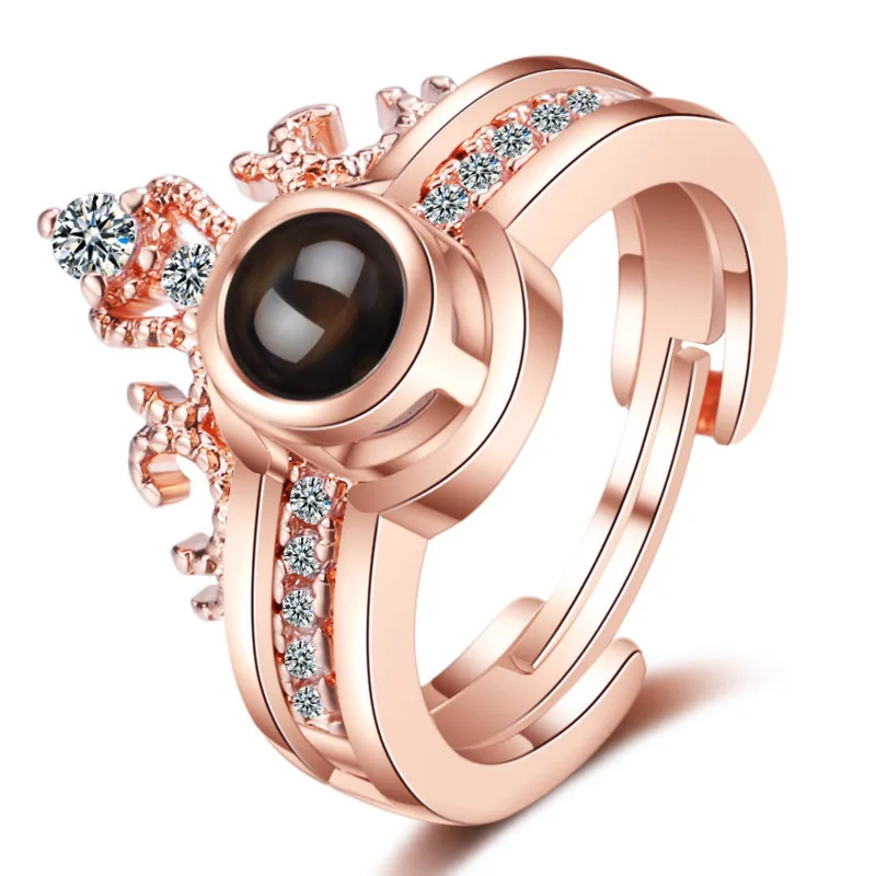 

Dropshipping 100 Languages I Love You Projection Crown Ring Gift For Lovers Women Girls Wedding Engagement Rings Fashion Jewelry