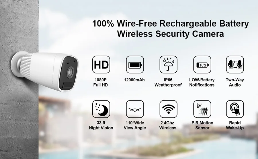 Tuay 1080P wifi батарея камера IP уличная перезаряжаемая Беспроводная ip-камера двухсторонняя аудио Встроенная 12000mAh Smart Life APP
