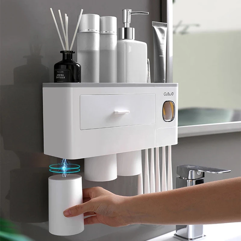 Toothbrush Holder Automatic Toothpaste Dispenser With Storage Rack-FREE SHIPPING 