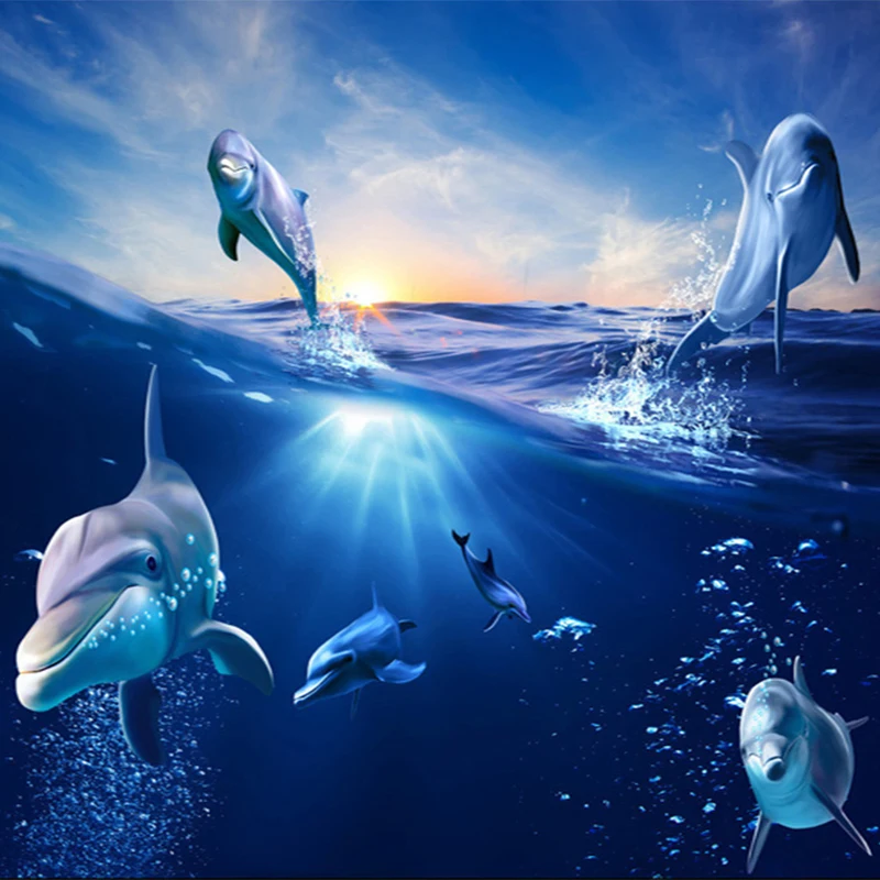 Custom-3D-Cartoon-Mural-Wallpaper-Sunrise-Dolphin-Out-Of-The-Water-Photo-Wall-Paper-For-Kids (3)