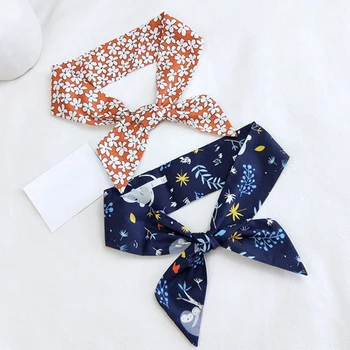 

New Spring Summer Printed Head Scarf Cotton Linen Mini Scarf Small Silk Colorful Printed Women Hair Tie Accessories Neck Warp