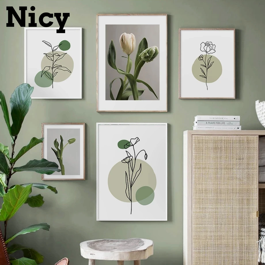 Abstract Geometric Girl Curve Simple Wall Green Art Canvas Painting Nordic Poster Prints Room Living Decoration Paintin | Дом и сад