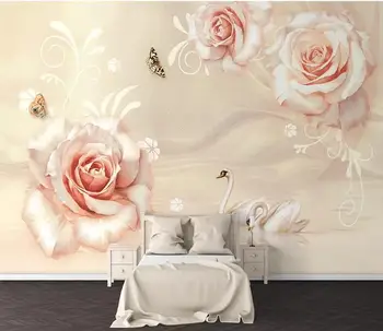 

CJSIR Custom Wallpaper Hand-painted Champagne Rose Butterfly Swan Oil Painting Indoor Sofa Background Wall 3d Wallpaper Decor