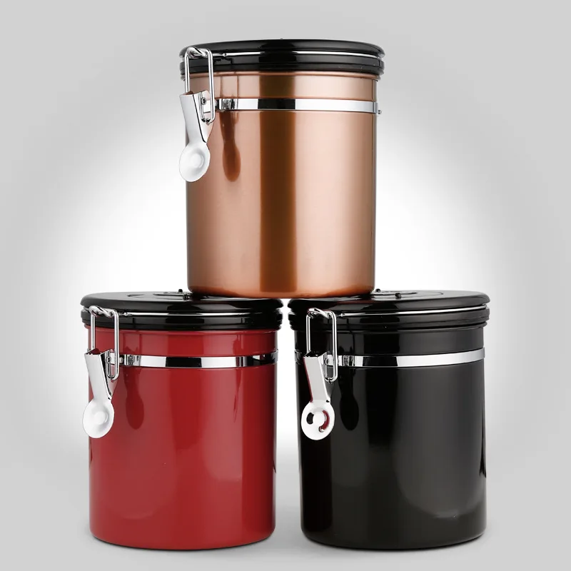 

L-BEANS with Exhaust Valve 304 Stainless Steel Sealed Jar Coffee Bean Storage Tank Dried Fruit Tea Containers-OEM