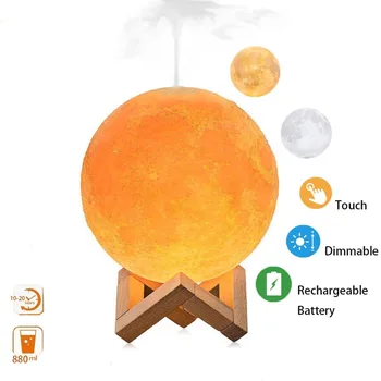 

880ML Air Humidifier Diffuser 3D Moon Lamp USB Air Diffusers Aroma Oil Ultrasonic Humidificador Night Cool Mist Aromatherapy