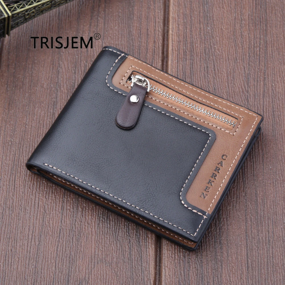 

Synthetic Leather Short Wallet Men Fashion Casual Fold Multicolor Purse With Back Zipper For Male Coin Pocket Standard Wallet