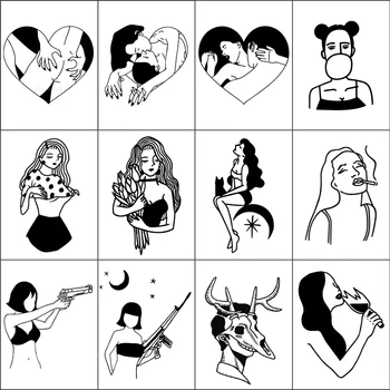 

12 PCS/Lot Waterproof Temporary Tattoo Sticker Sexy Love Smoking Girl moon flower Old School tatto flash tatoo fake tattoo