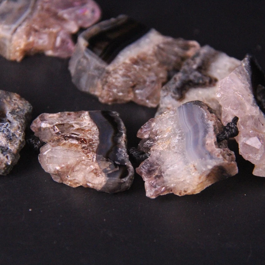 15.5"/strand Dark Color Raw Amethysts Geode Druzy Slab Nugget Beads,Purple Crystal Quartz Drusy Slice Pendant for Jewelry Making