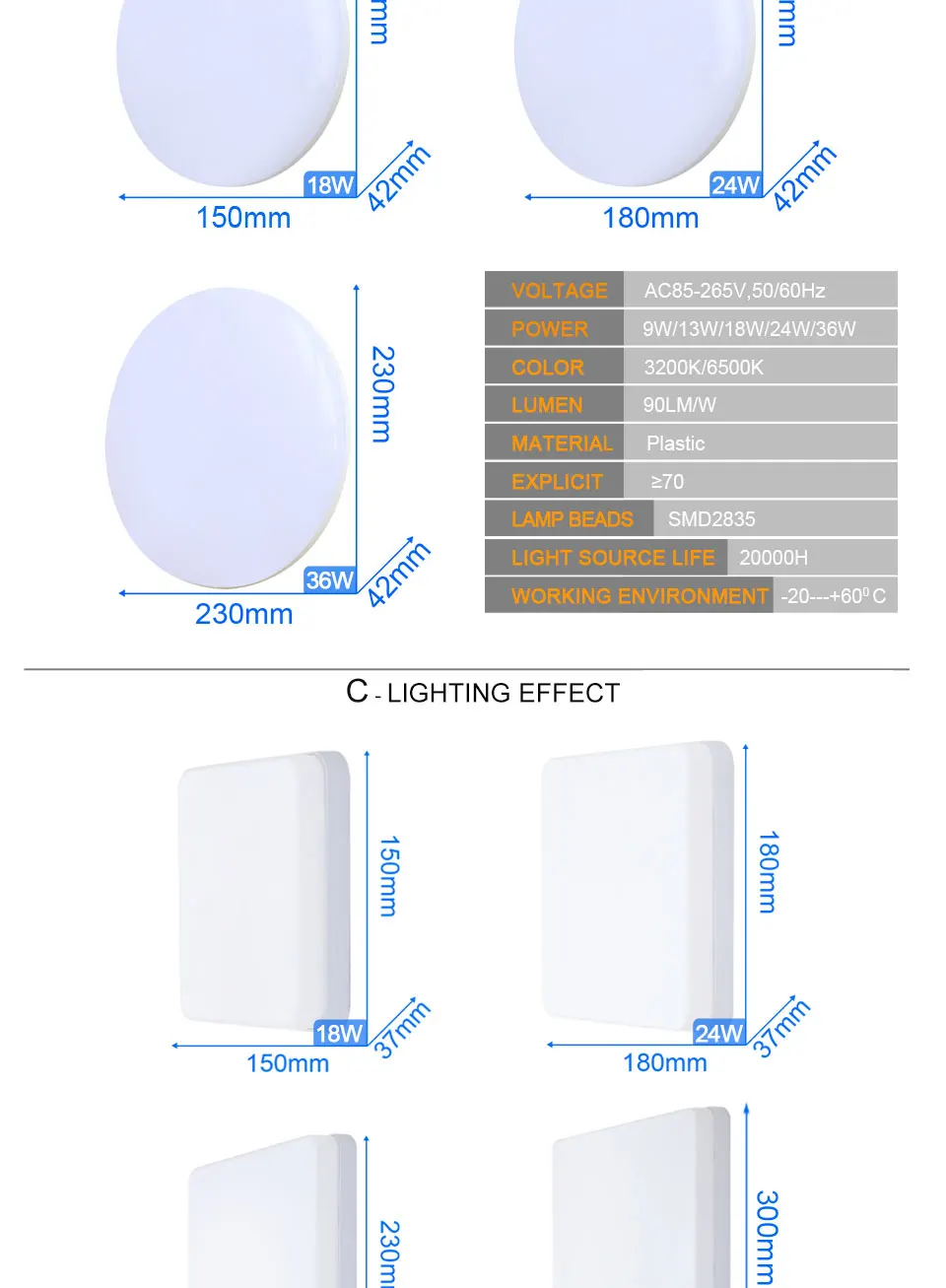 LED Ceiling Light Circular Led Panel Lampada AC85-265V Ultra Thin Surface Mounted Light Living Room Bedroom Lighting Fixture