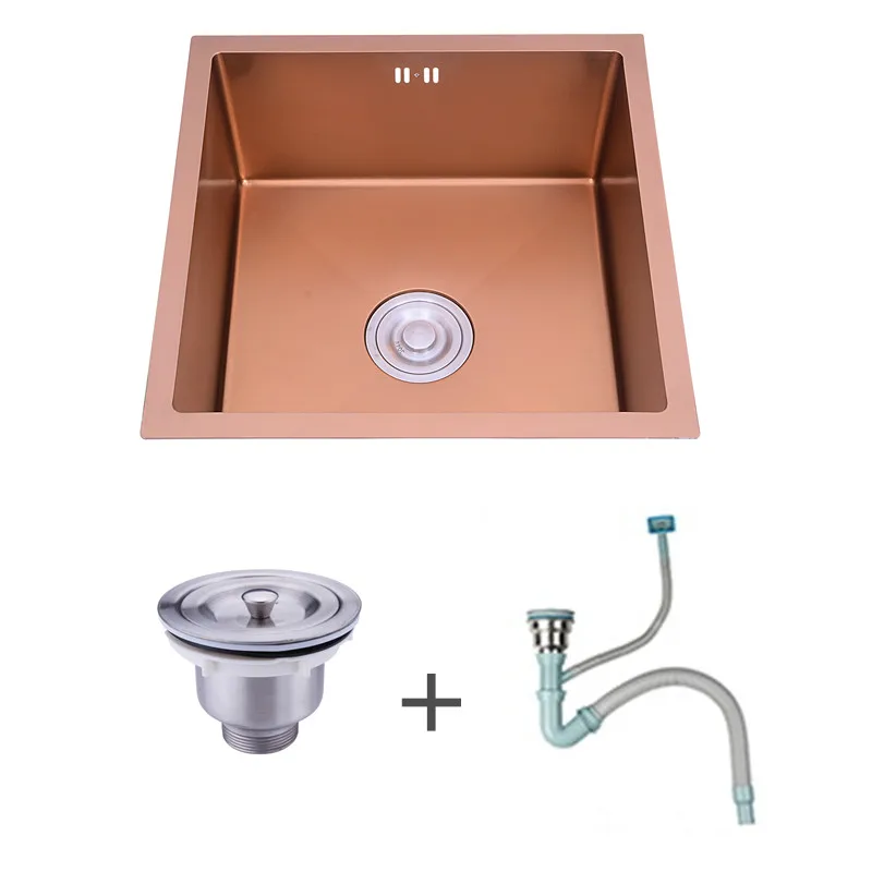 

Rose Gold Kitchen Sinks Under Counter SUS 304 Stainless Steel Flushmount Handmade Single Bowl 45X45 cm