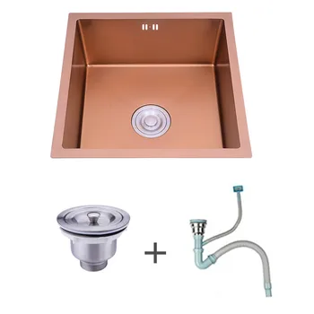 

Rose Gold Kitchen Sinks Under Counter SUS 304 Stainless Steel Flushmount Handmade Single Bowl 45X45 cm