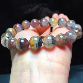 

11mm Natural Gold Purple Cacoxenite Rutilated Titanium Bracelet Jewelry For Woman Man Crystal Round Beads Stretch Bracelet AAAAA