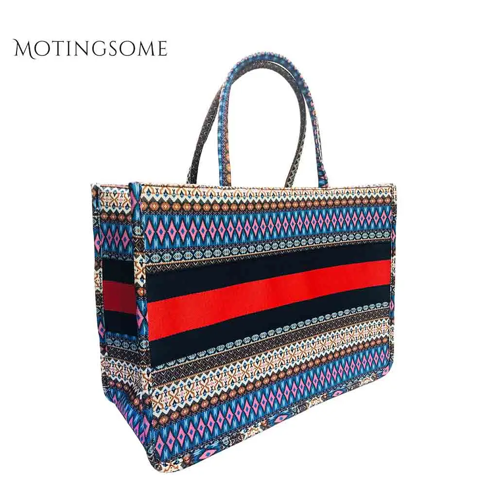 Холщовая Сумка-тоут в богемном стиле с декоративным узором в полоску, элегантная женская брендовая дизайнерская модная сумка, женские роскошные сумки