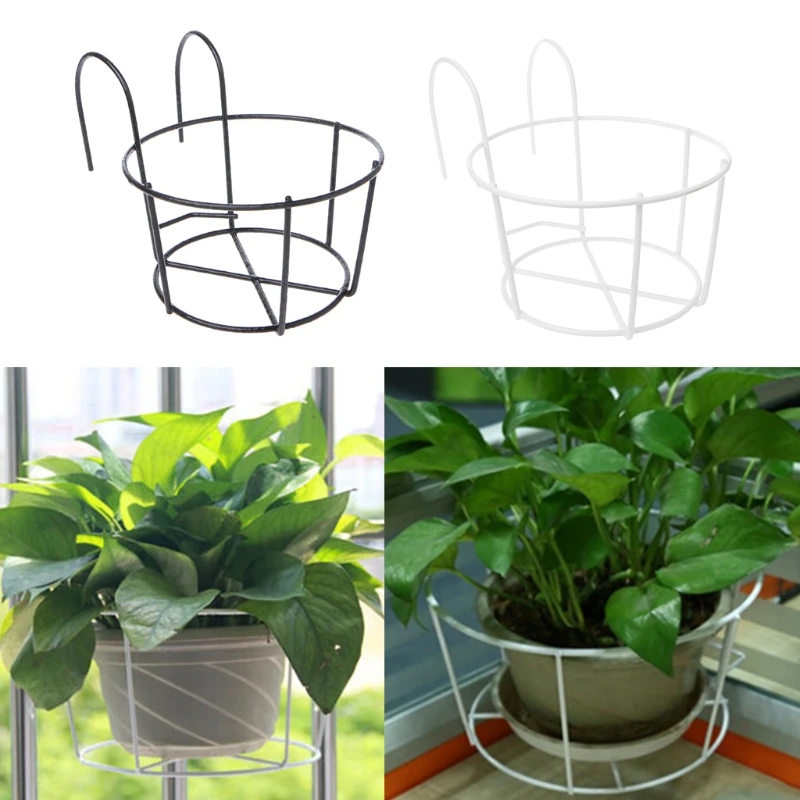 Balcony Hanging Plant Racks Balcony Round Flower Pot Rack Railing Fence Outdoor Window Iron Bonsai Stand Decoration