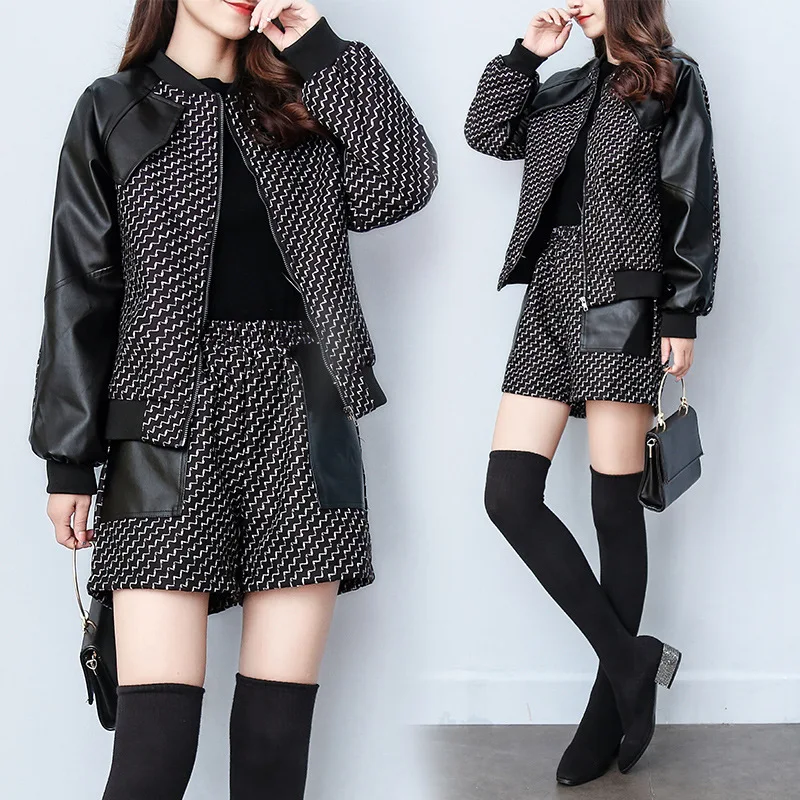 

2019 Autumn And Winter New Style WOMEN'S Dress Loose And Plus-sized Two-Piece Pants Woolen Jacket Short Shorts Casual Fashion Se