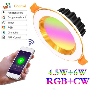 

Dimming Color LED Downlight 10W RGBW Work With Alexa And Google Home Spotlight AC110V 220V + Driver Smart WIFI Downlights