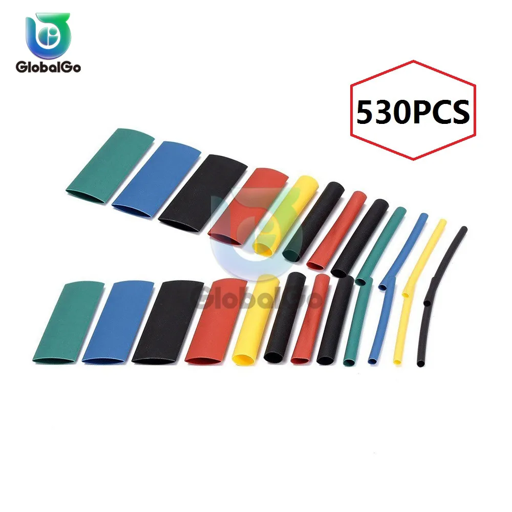 

530pcs/Lot Polyolefin Heat Shrink Tubing Tube Cable Sleeves Wrap Wire Set 8 Size Multicolor/Black Wire Cable Protective Tube