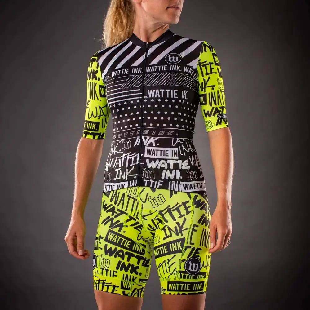 WATTIE Велоспорт Джерси Набор Женская велосипедная одежда рубашка с коротким рукавом велосипедная одежда спортивная одежда костюм велосипед нагрудник шорты 9d Pad - Цвет: suits 12