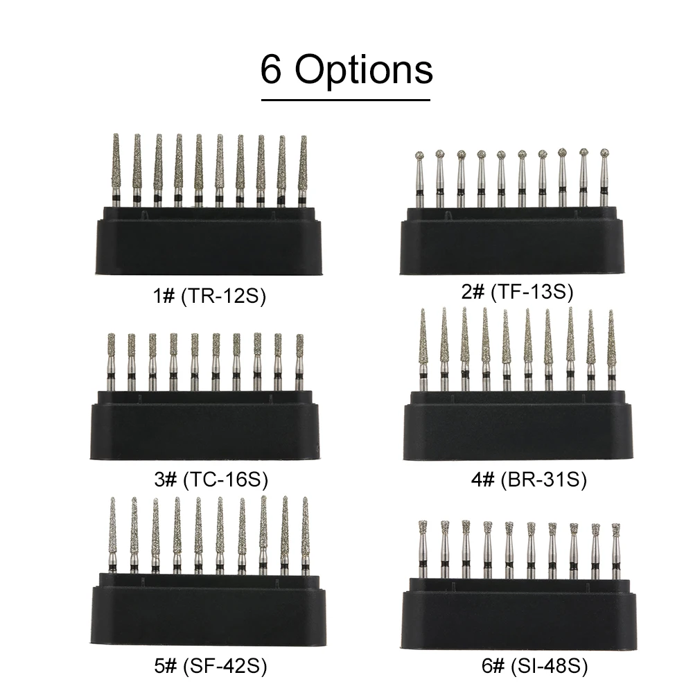 Отбеливание зубов шлифовальный станок биты Стоматологические Инструменты 6 вариантов 10 шт. зубные Алмазные Боры сверла зубные боры для наконечник для высокоскоростной бормашины