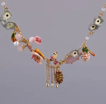 

Luxury jewelry Enamel glaze Pine cone Flower Kingfisher Tassel Necklace