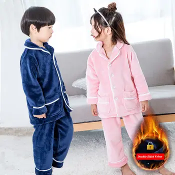 

kids pajamas set autumn winter children flannel thick warm coat and pants pyjamas suit for boys girls size 100-160 sleepwear