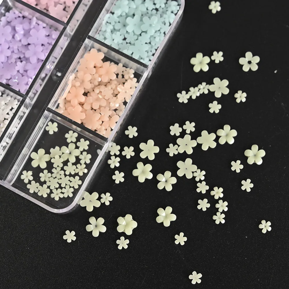 

6Grids Color-changed Flower Nail Charms Decoration Mixed Bead Resin Sun Sensitive Flora Nails Accessories For Nail Art Parts LD3