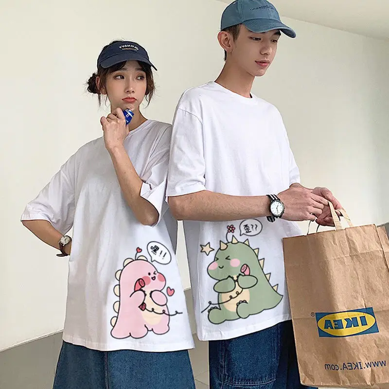 

Small Dinosaur Short-Sleeved T-shirt Male Loose Student Couple Ins Fashion Korean Spring and Summer Bottoming Shirt Youth Shirt