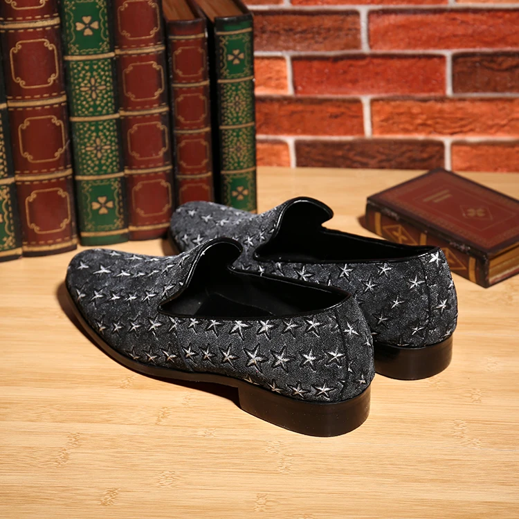 Christia Bella New Fashion Male Star Pattern Suede Leather Loafer Shoes Party Man Fashion Flats Shoes Male Slip on Loafers Shoes