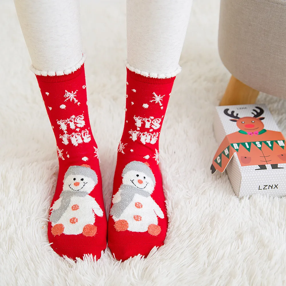 Носки с рождественским Санта Клаусом женские хлопковые короткие зимние носки с лосем Милые носки с рисунком оленя, снеговика подарок на год носы#50