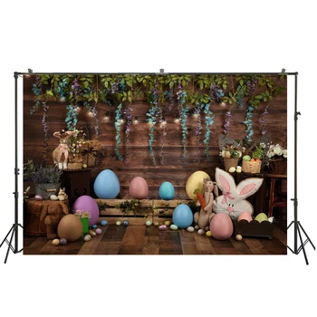 

Happy Easter Day Backdrop Baby Kids Photography Background Photo Booth Studio Portrait Backdrop Bunny Egges Prop Wood Background