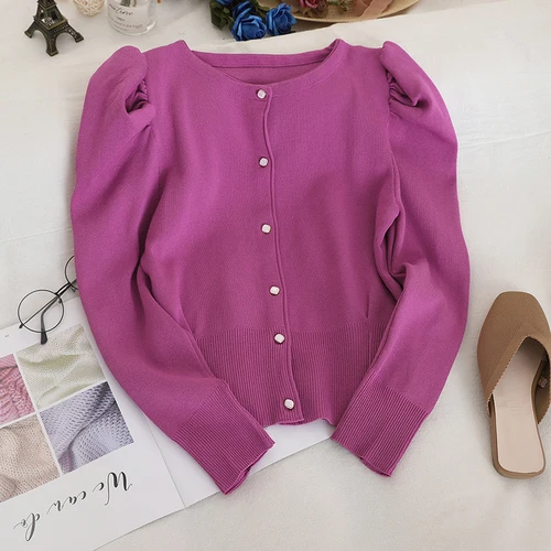 Woherb Новое поступление Элегантный женский свитер Одноцветный однобортный короткий кардиган корейская мода Трикотаж Топы 91149 - Цвет: purple cardigan