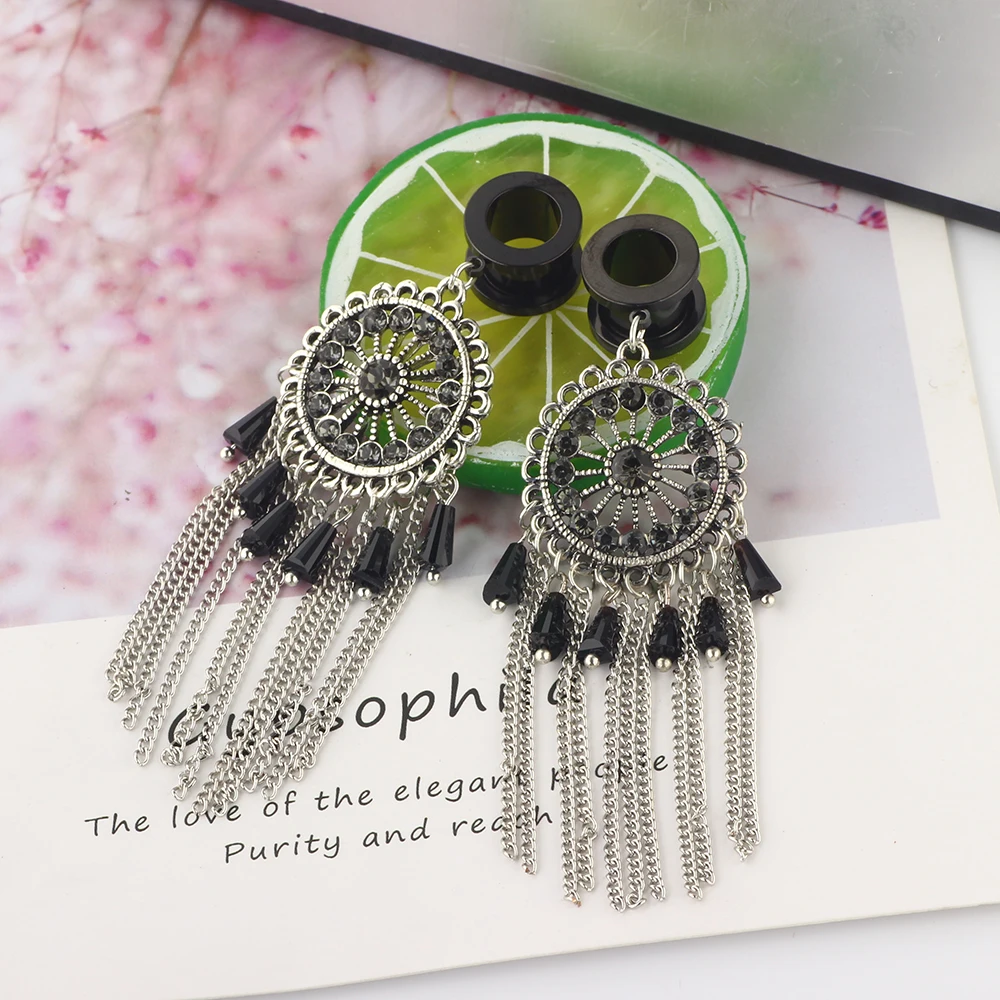 JunlowPY 2021 Wholesales Pandent Dangle Gauges For Ear 6-16mm Mix Black Screw Ear Tunnels and Plugs Earrings Stretcher Piercings