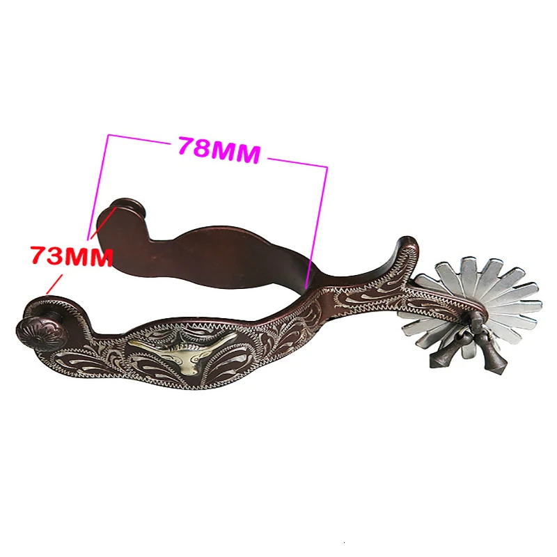 2pcs Horse Riding Bronzed Western Style Spurs Leather Belt Mild Steel Manual Carving German Silver Encrusted Western Cowboy Spur 3