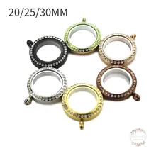 Rhinestone Locket Pendant 20/25/30MM Screw Twist-off 316L Stainless Steel Round Living Memory Glass