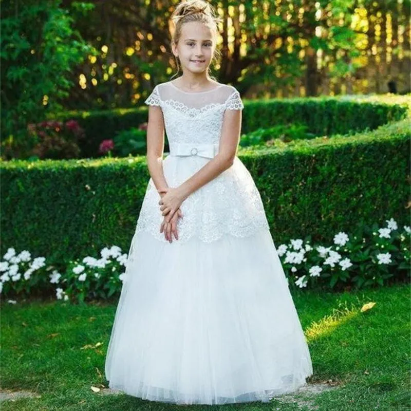 229Lace Tulle Flower Girl Dress For Wedding Lace Up Back Girls Evening Dresses First Communion Gowns