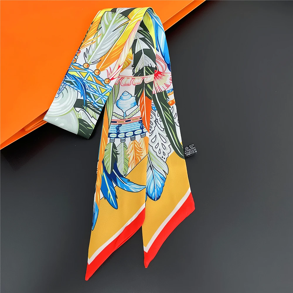 Marke Indische Feder Tasche Schal 2024 Neue Design Frauen Luxus 100 % Seide Schal Mode Stirnband Dünne Haar Schals Halstuch – Detail 11