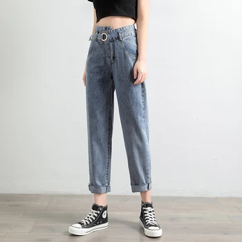 

Vintage Blue High-waisted Jeans Woman Loose Harem Pants Ladies Trousers Jean Femme Korean Mom New Plus Size 2020