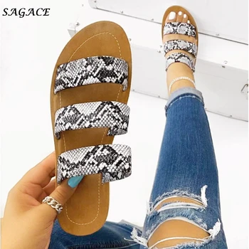 

Slippers Women Wild Snake Pattern Beach Roman Shoes Outdoor Beach Non-slip Slippers Summer Flat Bottom Sandals Ladies Slippers #