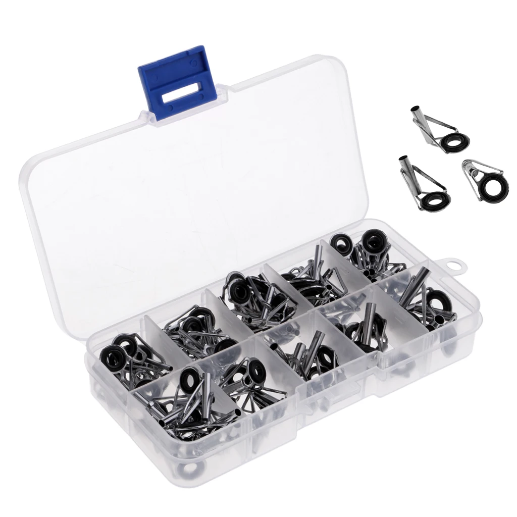 80Pcs Fishing Rod Guide Repair Kit, Stainless Steel Frame Ceramic Ring Pole Tip Top Guides Replacement Set with Storage Box